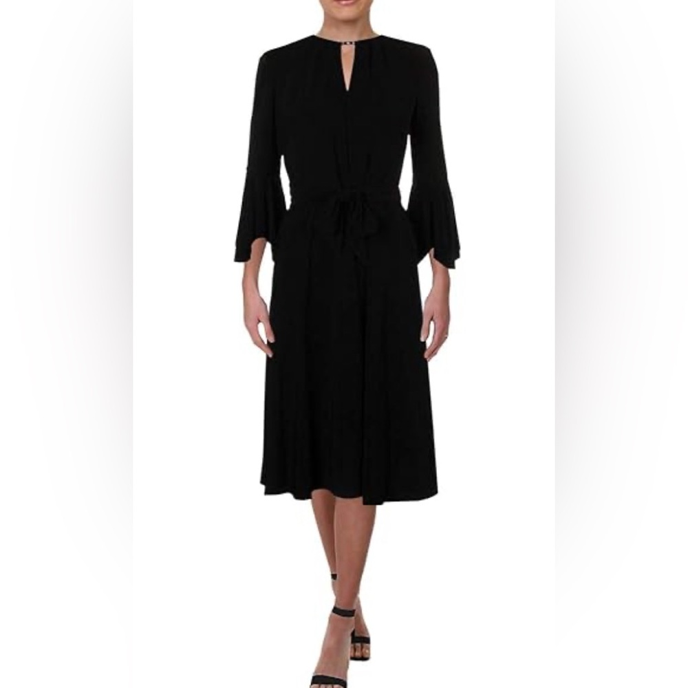 Lauren Ralph Lauren Elegant Black Midi Dress Bell Sleeve Sz 10